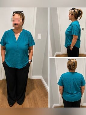 torrid Teal Split-Neck Short Sleeve Blouse